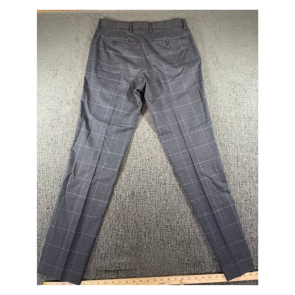 Banana Republic Mens 32x34 Slim Fit Grey Windowpane Plaid Dress Pants Trousers - Picture 4 of 8